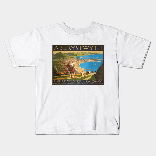 Vintage British Travel Poster: Aberystwyth Wales via Great Western Railway Kids T-Shirt by Naves